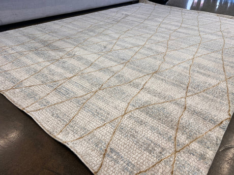 KAI 305 Polyester Fabric - Cream High-Low Texture, Blue Gray Gold-Brown Argyle Design, 5' 3" X 7' 4", 7' 9" X 10' 9", 10' X 13' (1 Unit)
