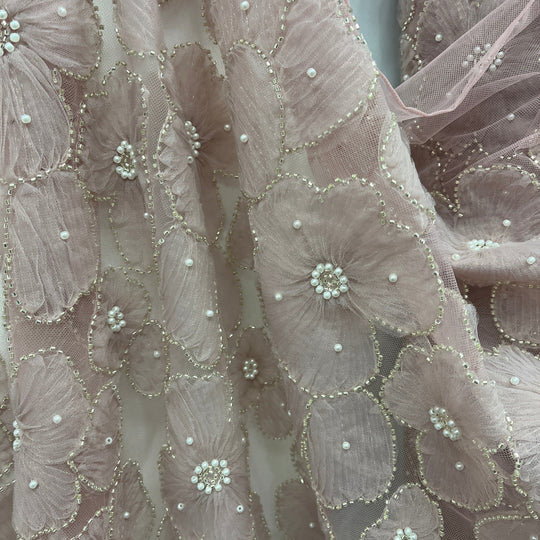 1 Yard Beaded 3D Floral Lace Fabric Embroidered 100 Percent Polyester Net Mesh 52 inch Width