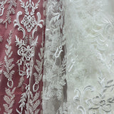 1 Yard 51 Inch Beaded Lace Fabric Embroidered on 100% Polyester Net Mesh