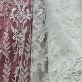 Beaded Lace Fabric on Polyester Net Mesh