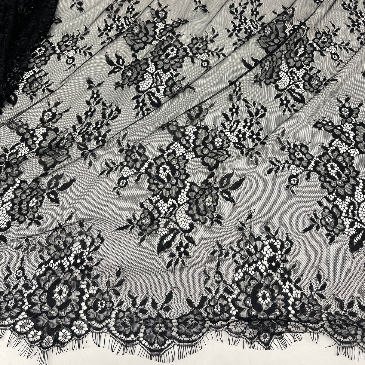 Embroidered Lace Fabric with Eyelash Scallop