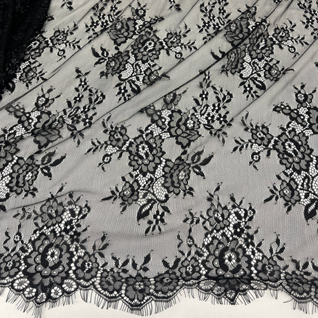 Embroidered Lace Fabric with Eyelash Scallop