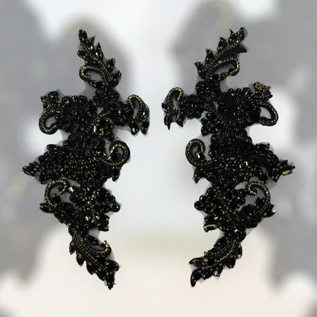 1 Yard Crystal Rhinestone Applique Embroidered on 100% Polyester, Approximately 12" x 5" Each Side