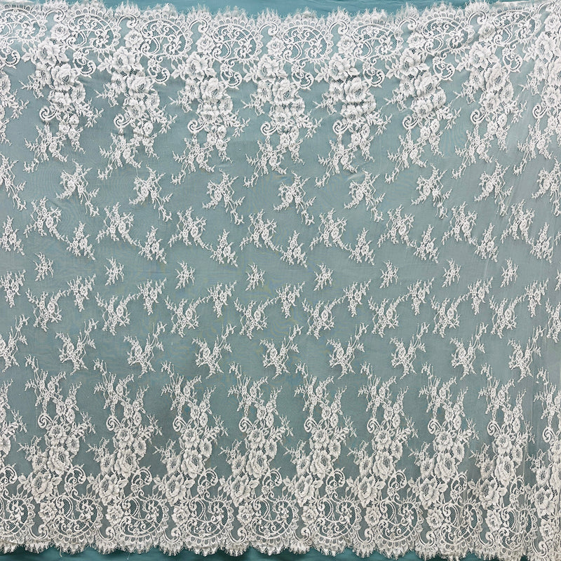 Embroidered Lace Fabric with Eyelash Scallop