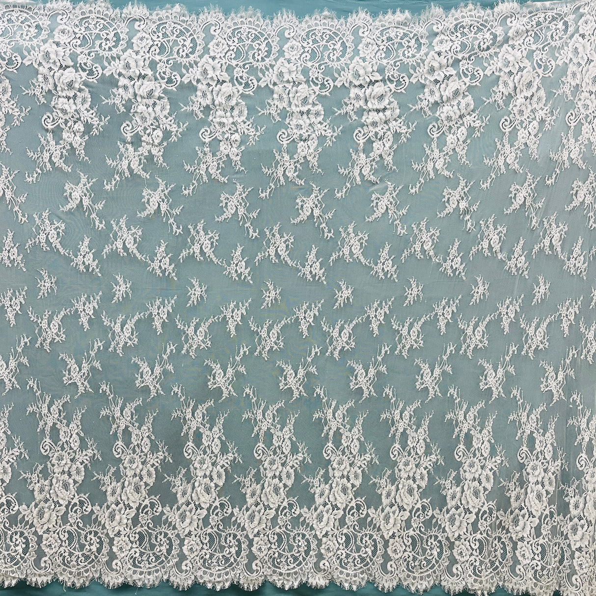 Embroidered Lace Fabric with Eyelash Scallop