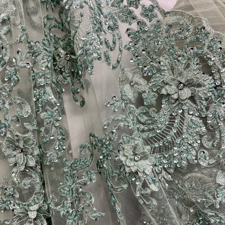 Beaded 3D Floral Lace Mesh