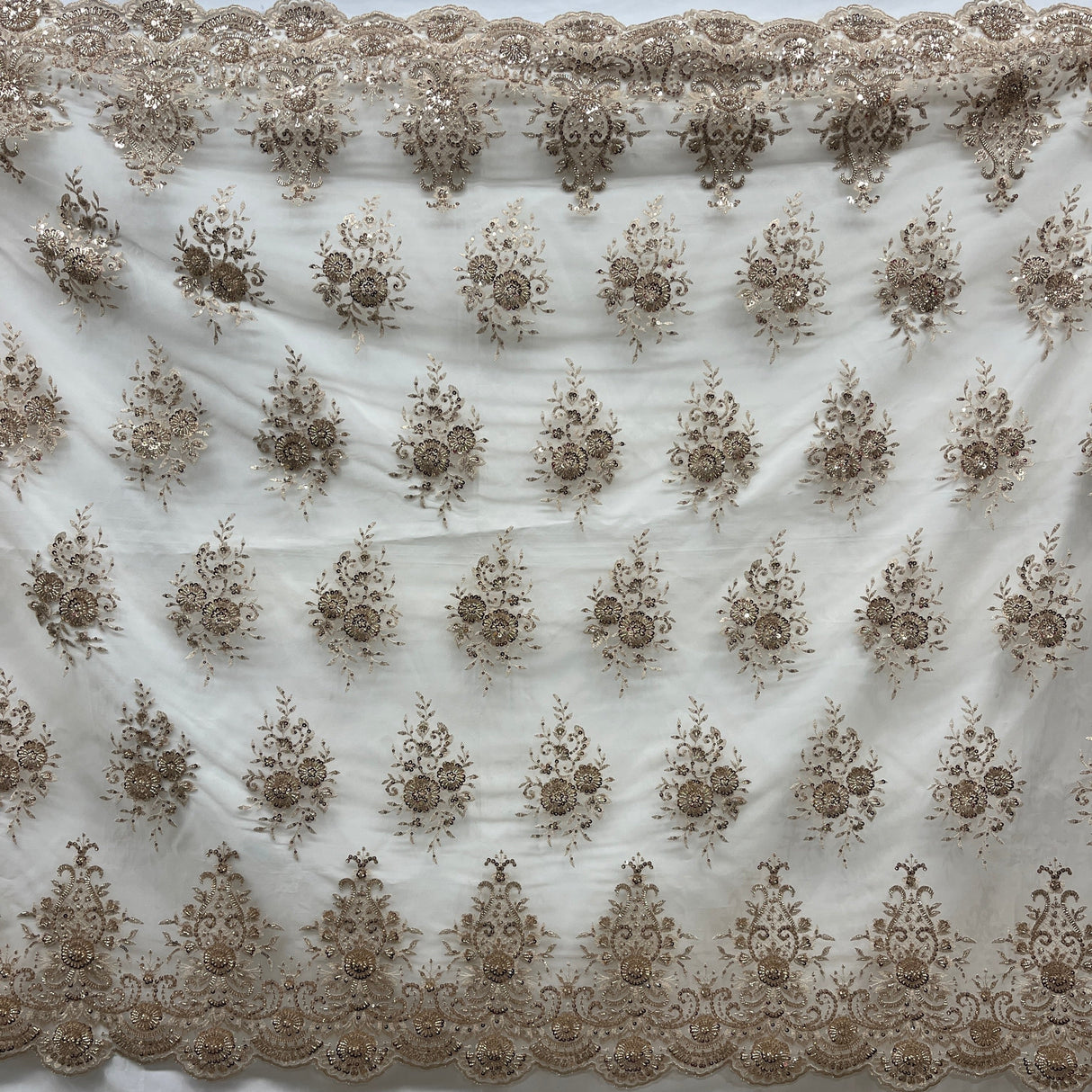 Beaded Lace Fabric on Polyester Net Mesh 50"