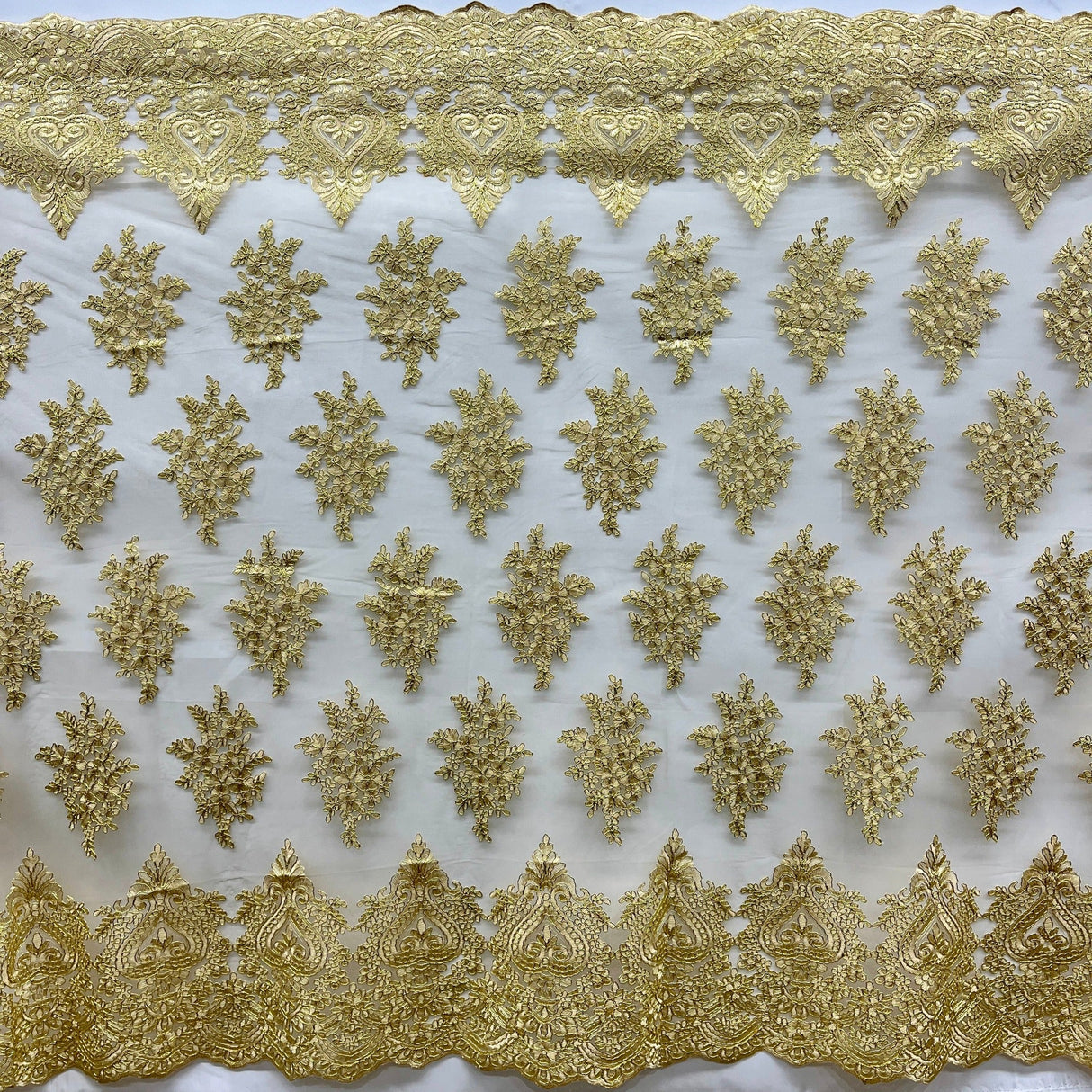 Embroidered Lace Fabric on Polyester Net Mesh