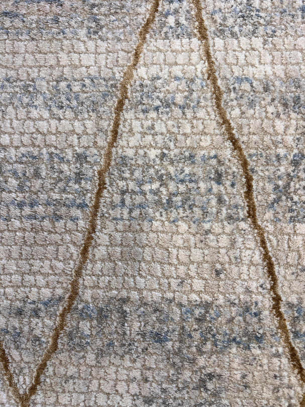 KAI 305 Polyester Fabric - Cream High-Low Texture, Blue Gray Gold-Brown Argyle Design, 5' 3" X 7' 4", 7' 9" X 10' 9", 10' X 13' (1 Unit)