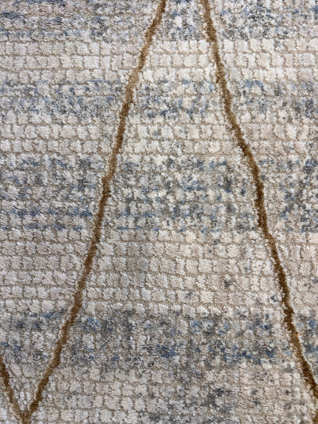 KAI 305 Polyester Fabric - Cream High-Low Texture, Blue Gray Gold-Brown Argyle Design, 5' 3" X 7' 4", 7' 9" X 10' 9", 10' X 13' (1 Unit)