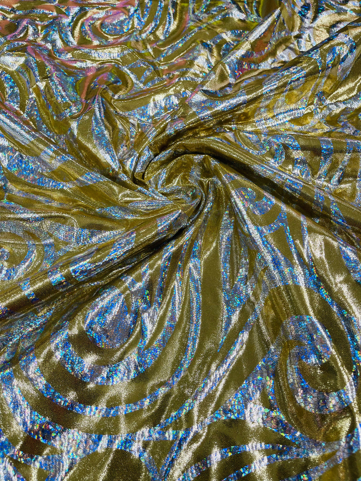 Foil Flame Spandex Fabric - Holographic Flame Print, 58" Width (1 Yard)