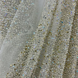 Beaded Lace Fabric on Polyester Net Mesh