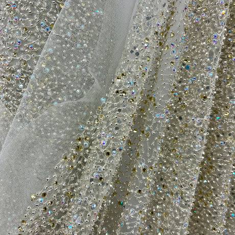 Beaded Lace Fabric on Polyester Net Mesh