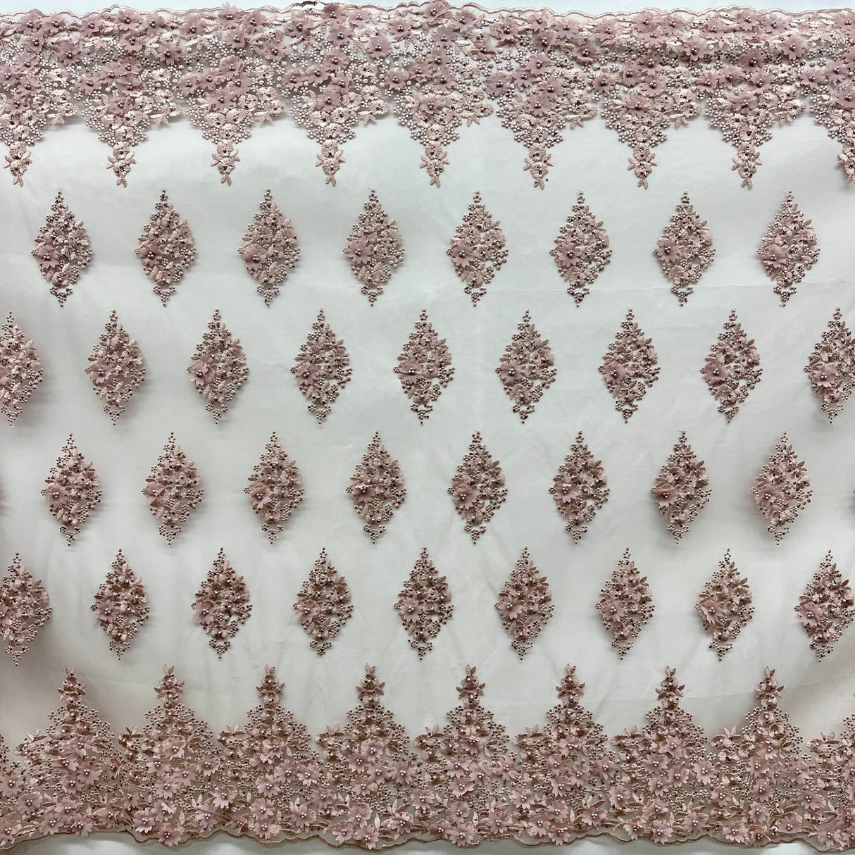 Beaded 3D Floral Lace Fabric