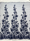 Princess 3D Floral Lace Polyester Fabric - Beaded Mesh Lace, 50" Width (1 Yard)