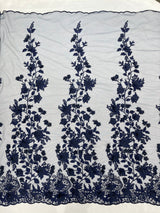Princess 3D Floral Lace Polyester Fabric - Beaded Mesh Lace, 50" Width (1 Yard)