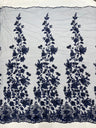 Princess 3D Floral Lace Polyester Fabric - Beaded Mesh Lace, 50" Width (1 Yard)