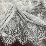 Embroidered Chantilly Lace Fabric with Eyelash Scallop