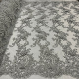 1 Yard Beaded 3D Floral Lace Fabric on Polyester Net Mesh, Dusty Rose, 52" Wide, Elegant Embroidered Lace Fabric