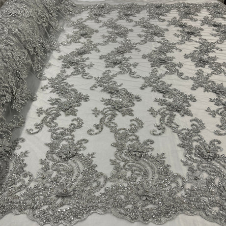 Beaded 3D Floral Lace Fabric 52" Wide