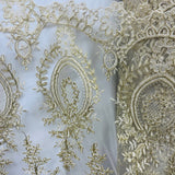 1 Yard Corded Bridal Lace Fabric Embroidered on 100% Polyester Net