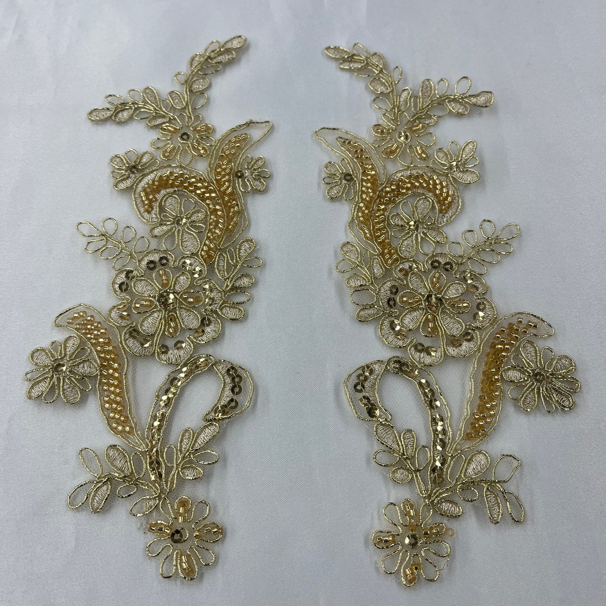 Beaded Corded Floral Lace Applique Pair