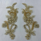 Beaded Corded Floral Lace Applique Pair