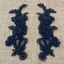 1 Pair Beaded & Corded Floral Lace Applique 9" x 2.5" Each Side