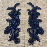1 Pair Beaded & Corded Floral Lace Applique 9" x 2.5" Each Side