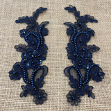 Beaded Corded Floral Lace Applique Pair