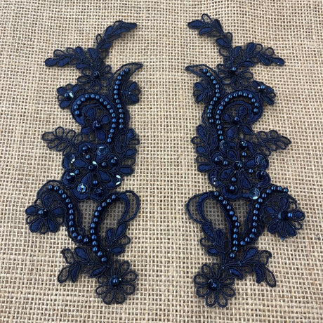 Beaded Corded Floral Lace Applique Pair