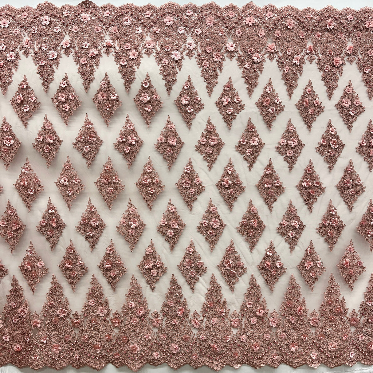 Beaded 3D Floral Lace Mesh
