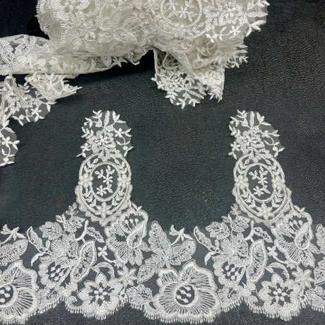 Floral Corded Lace Trim 9" Wide