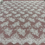 1 Yard Luxurious Beaded Lace Fabric Embroidered on Soft Polyester Net Mesh