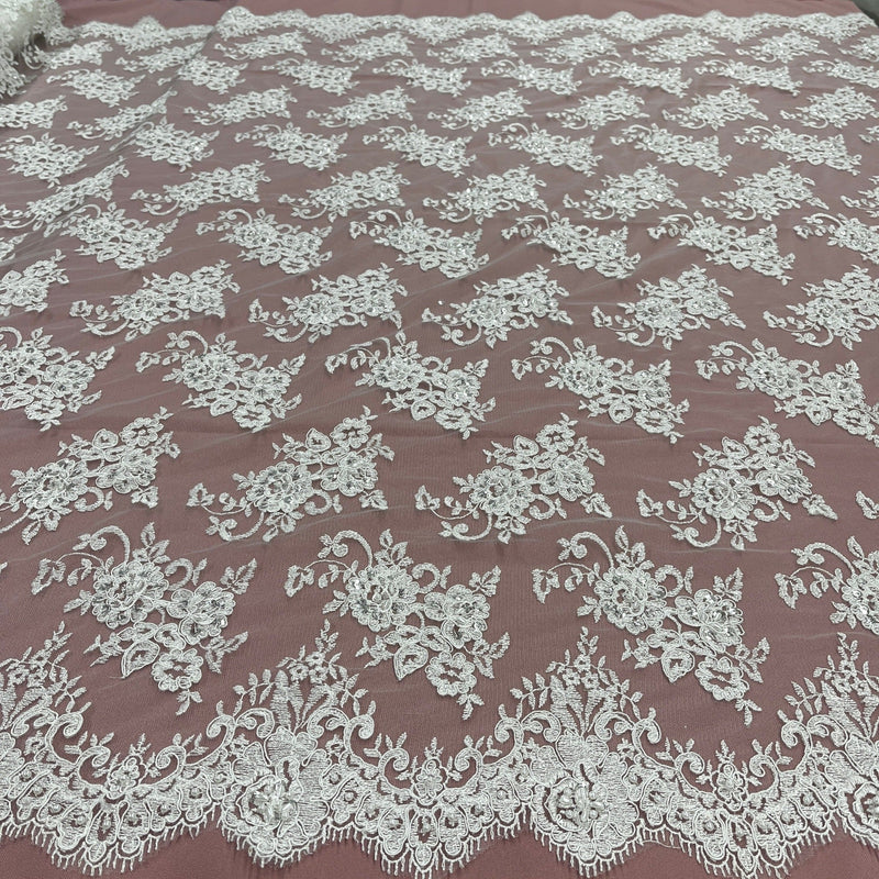 Beaded Lace Embroidered Mesh Ivory