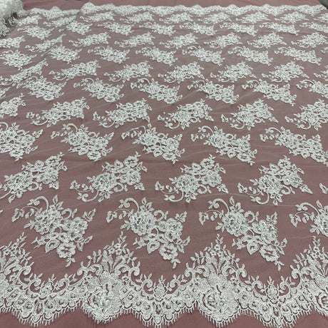 Beaded Lace Embroidered Mesh Ivory