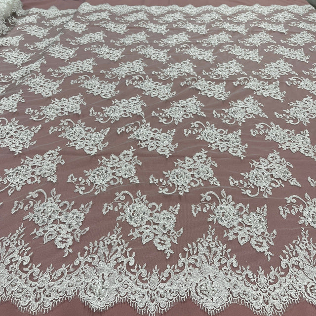 Beaded Lace Embroidered Mesh Ivory