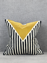 VIVA012 Polyester Fabric - White Base, Black & Ivory Geometric Embroidery, Mustard Graphic, 20" X 20" (1 Piece)
