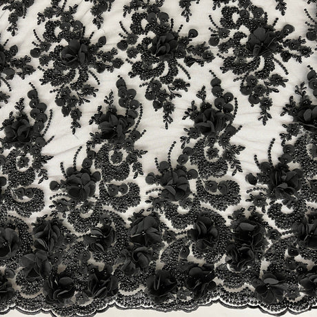 Beaded 3D Floral Lace Peach Mesh