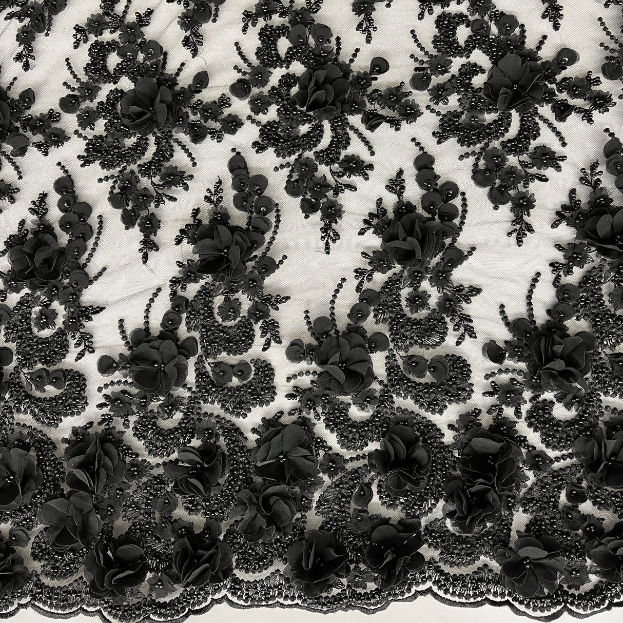 Beaded 3D Floral Lace Fabric Peach 48" Wide