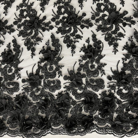 Beaded 3D Floral Lace Fabric Peach 48" Wide