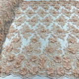 Beaded 3D Floral Lace Fabric Peach 48" Wide