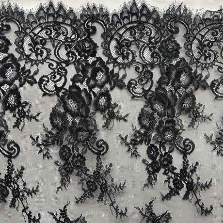Embroidered Lace Fabric with Eyelash Scallop