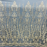1 Yard 51 Inch Beaded Lace Fabric Embroidered on 100% Polyester Net Mesh