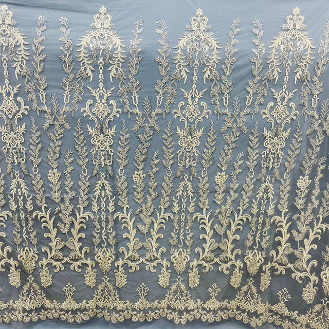 Beaded Lace Fabric on Polyester Net Mesh