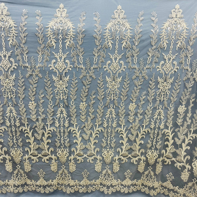Beaded Lace Fabric on Polyester Net Mesh 51" Wide