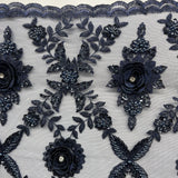 Beaded 3D Floral Lace Fabric