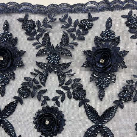 Beaded 3D Floral Lace Fabric