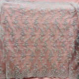 1 Yard - Corded Bridal Lace Fabric Embroidered on 100% Polyester Net Mesh - 51" Wide