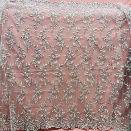 1 Yard Corded Bridal Lace Fabric Embroidered on Polyester Net Mesh 51 inch Width